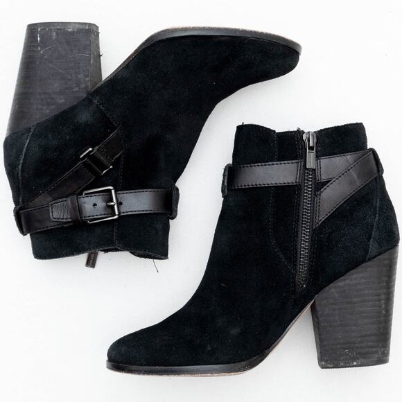 Cole Haan Black Suede Ankle Boots Booties With Buckle Detail Size 6.5 - Picture 5 of 10